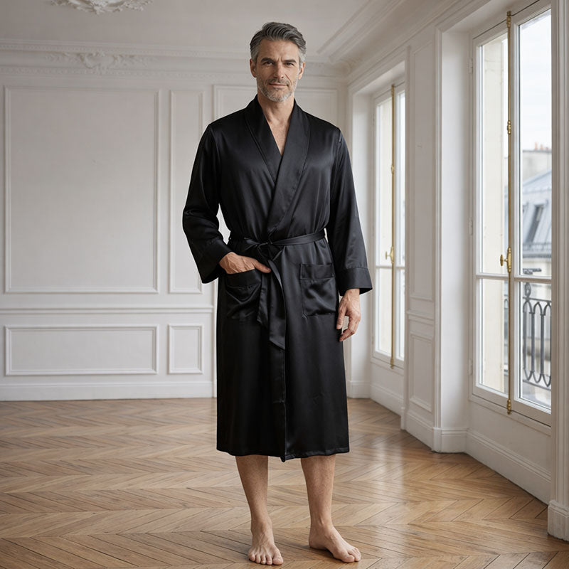 Men's long mulberry silk bathrobe Maison de la soie Men's long mulberry silk bathrobe Maison de la soie
