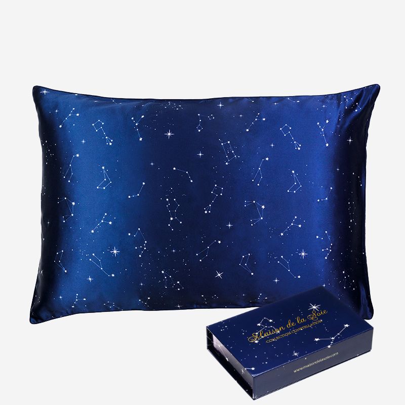 Taie d’oreiller en soie imprimé Constellation - Maison de la soie