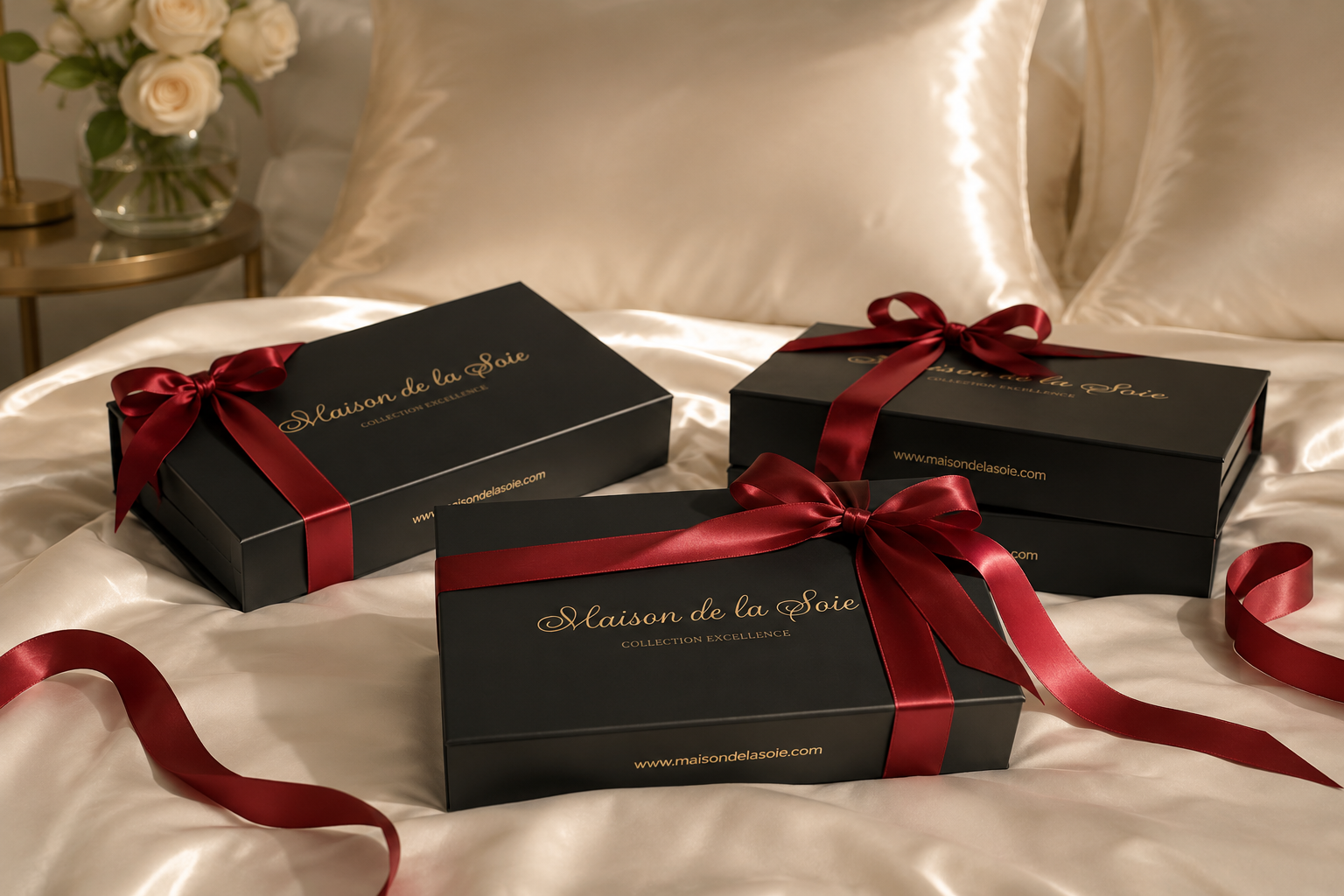 Cadeaux Maison de la soie sur un lit