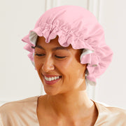 gorro de dormir de seda rosa de morera de doble cara en el frente