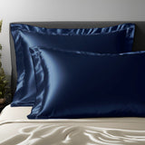 Taie d'oreiller en soie avec volant 25 mommes Bleu marine / 65x65 déclassé - MS619