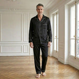Pyjama long en soie pour homme Noir / XL déclassé - MS881
