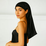 Bonnet de nuit en soie pour cheveux longs Noir déclassé - MS599