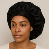 Bonnet de nuit en soie à élastique XL Noir déclassé - MS984