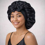 Bonnet de nuit en soie ajustable XL Noir déclassé - MS981
