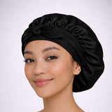 Bonnet de nuit en soie ajustable Noir déclassé - MS977