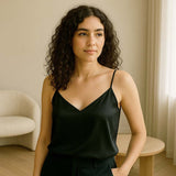 Caraco en soie Noir L Déclassé - MS318