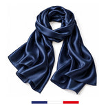 Pañuelo liso de seda azul marino hecho en Francia