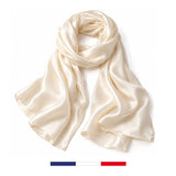 Pañuelo de seda liso color marfil fabricado en Francia