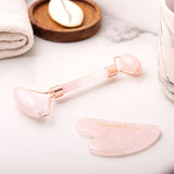 Gua Sha and Rose Quartz Roller Set