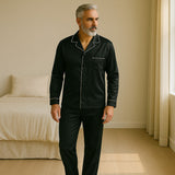 Pyjama long en soie pour homme Noir / M déclassé - MS589